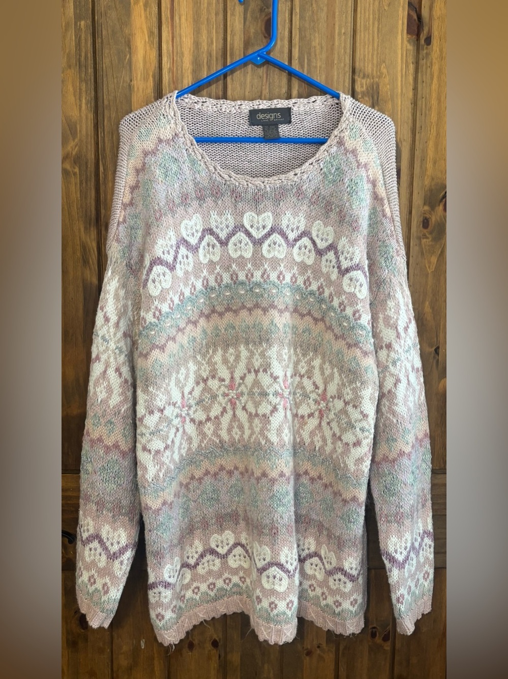 VTG Lane Bryant Pastel Fair Isle Heart Sweater 18 20 Mohair Cottagecore Chunky